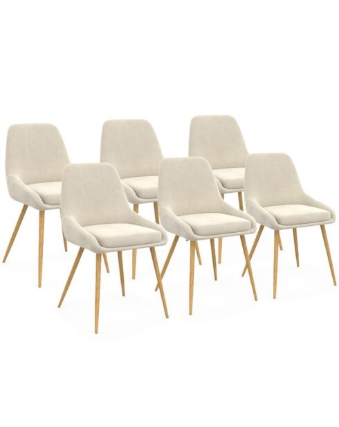 6 Chaises Olivia velours crème pieds métal effet bois - 47.5x54x79 cm