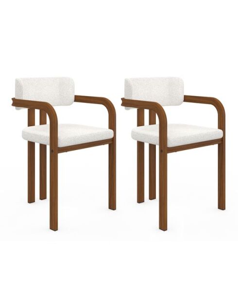 2 Chaises Elsa avec accoudoirs bouclette pieds métal effet noyer - 46x48x74 cm