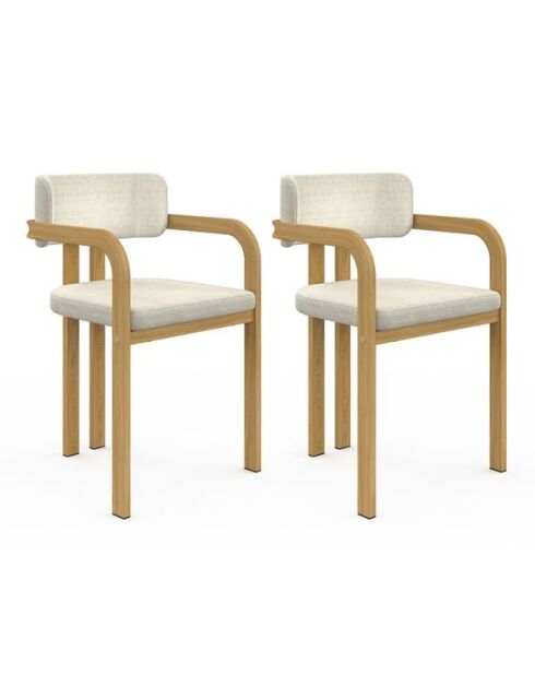 2 Chaises Elsa avec accoudoirs tissu beige pieds métal - 46x48x74 cm