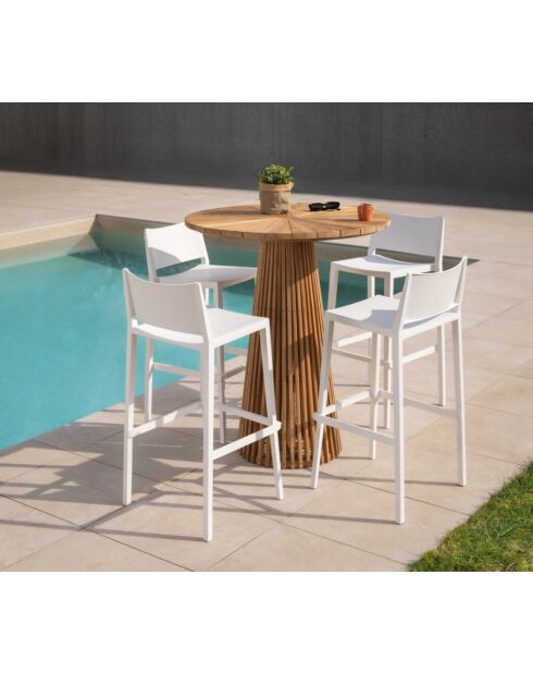 Balibar eetset: 1 Bali hoge tafel + 4 witte Lagos krukken