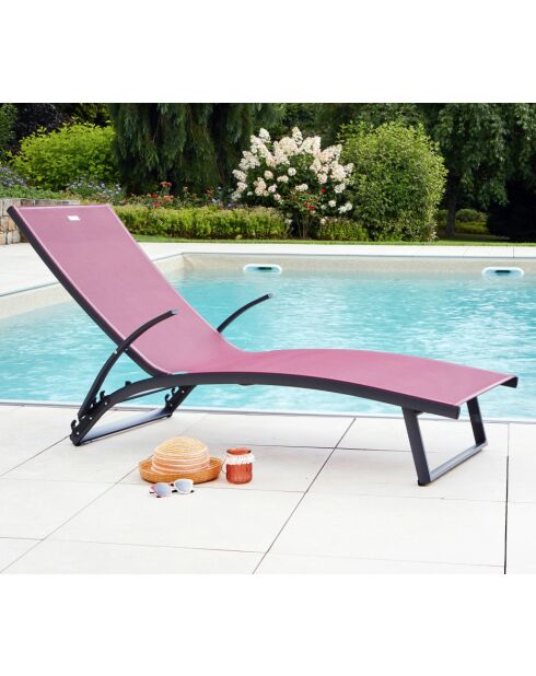 2 transats de jardin Polenca Bordeaux - 189x72.5x32 cm