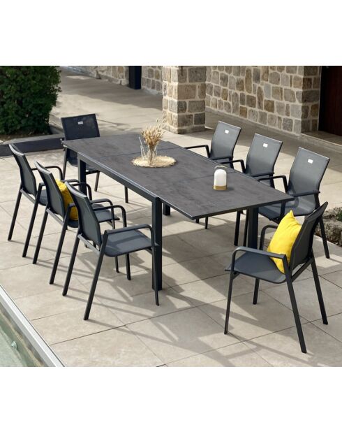 Juego de comedor Guethary PSPC Slate, mesa y 8 sillones grises