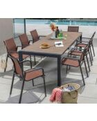 Essgruppe Mimizan: 1 Tisch und 8 kohlefarbene Guethary-Sessel