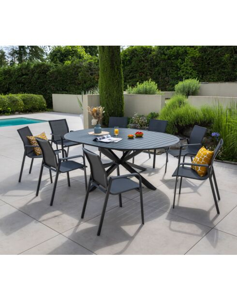Set de comedor Aix - 1 mesa y 8 sillones antracita