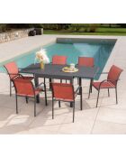 Essgruppe Honfleur: 1 Tisch und 6 Stühle von Bbeziers in Grau/Terrakotta