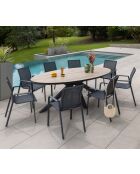 Eikenhouten eetset Carmelory: 1 carmelo-tafel + 8 fauteuils voor gasten