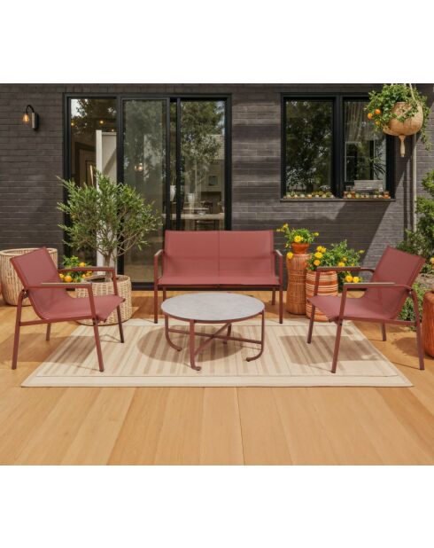 Mueble de jardín Perth de terracota para 4 plazas, 80 x 40,5/115 x 63 x 84/59 x 63 x 84 cm