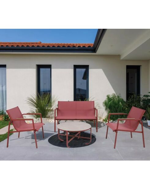 Mueble de jardín Perth de terracota para 4 plazas, 80 x 40,5/115 x 63 x 84/59 x 63 x 84 cm