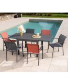 Essgruppe Honfleur aus Aluminium: 1 Tisch und 6 Beziers, grau/terrakotta