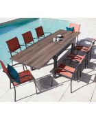 Essgruppe Honfleur XL aus Eichenholz: 1 Tisch und 8 Beziers Terrakottastühle