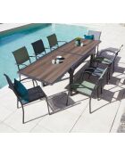 Essgruppe Honfleur XL aus Eichenholz: 1 Tisch und 2 Stühle Beziers in Anthrazit und Salbeigrün