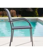 Essgruppe Honfleur XL aus Eichenholz: 1 Tisch und 2 Stühle Beziers in Anthrazit und Salbeigrün