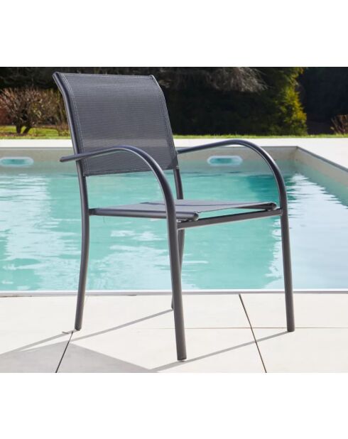 Essgruppe Honfleur XL aus Schiefer: 1 Tisch und 2 anthrazitfarbene Stühle Beziers