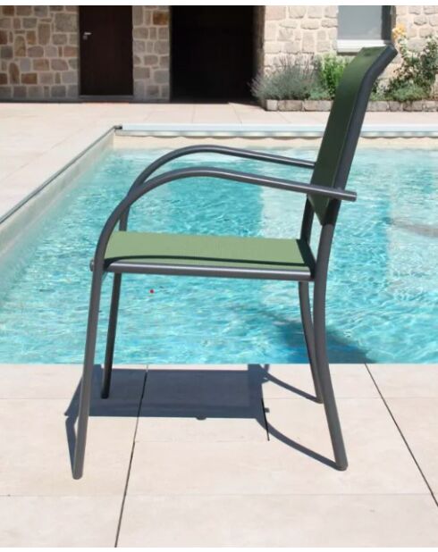 Ensemble repas Jonfleur XL pspc ardoise : 1 table + 8 Chaises Beziers anthracite et vert sauge