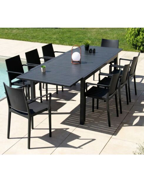 Juego de comedor Guetharos: mesa + 8 sillones Lagos gris antracita