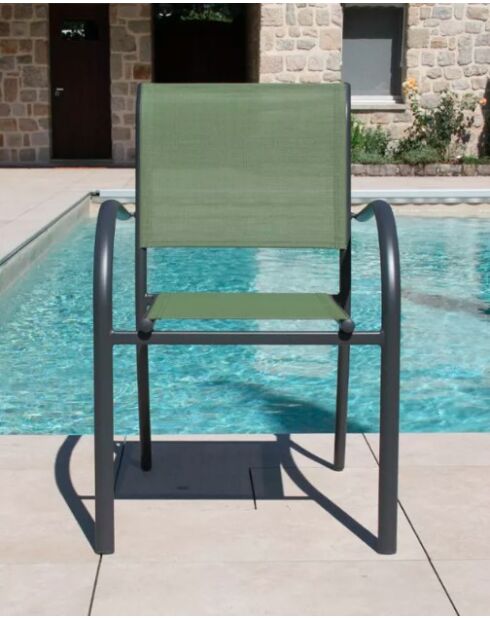 Ensemble repas Honfleur XL ardoise : 1 Table + 2 Chaises Beziers vert sauge