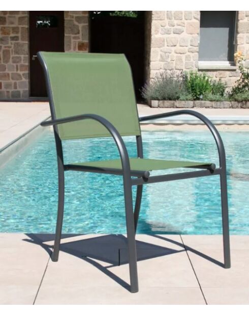 Ensemble repas Honfleur XL ardoise : 1 Table + 2 Chaises Beziers vert sauge