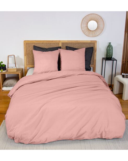 Parure housse de couette en percale de coton rose thé