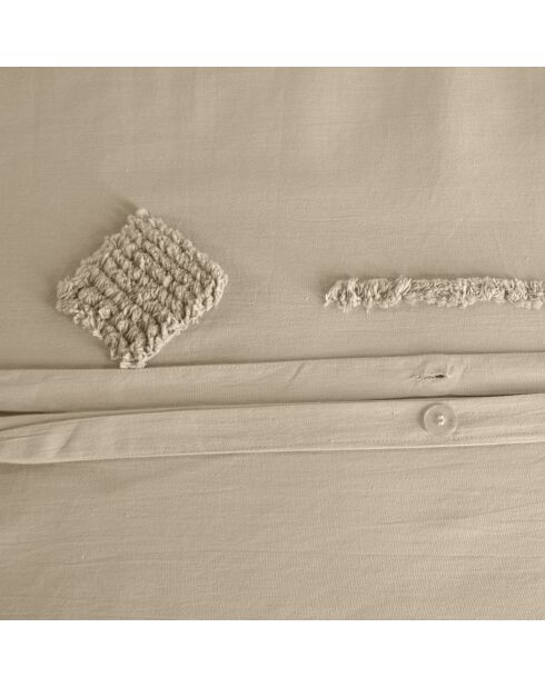 Parure de couette finitions Tuftées en coton lavé Akoe grise