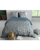 Parure housse de couette en percale de coton  Frida imprimé bleu