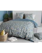 Parure housse de couette en percale de coton  Frida imprimé bleu