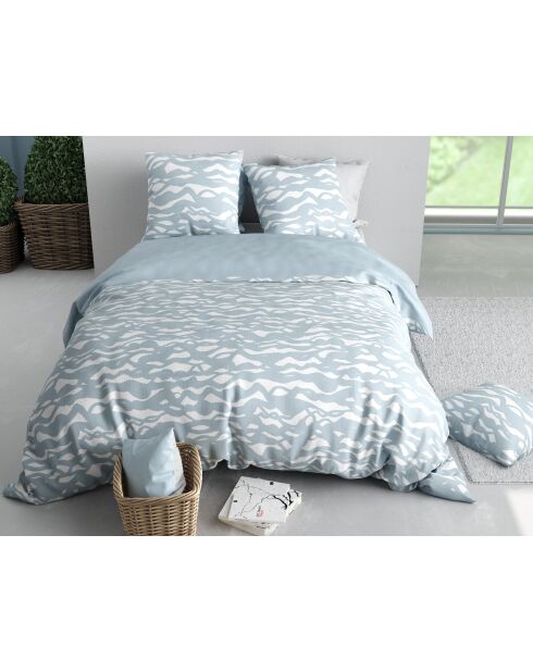 Parure housse de couette  en coton Nordic imprimé fond bleu