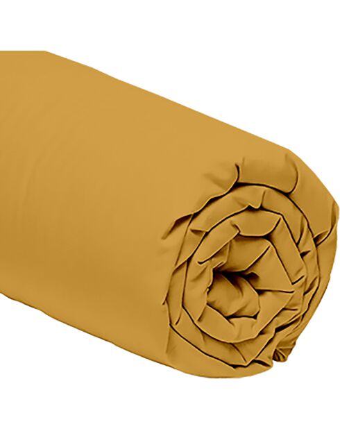 Drap housse en percale de coton moutarde