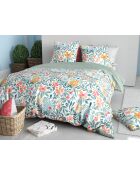 Parure housse de couette  en satin de cotonThelma imprimé verte