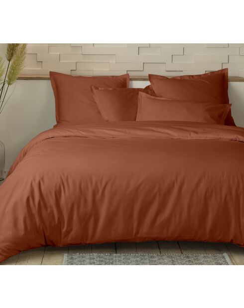 Parure housse de couette en percale de coton terracotta