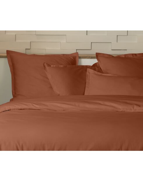 Parure housse de couette en percale de coton terracotta