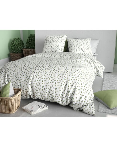 Parure housse de couette en coton merise verte