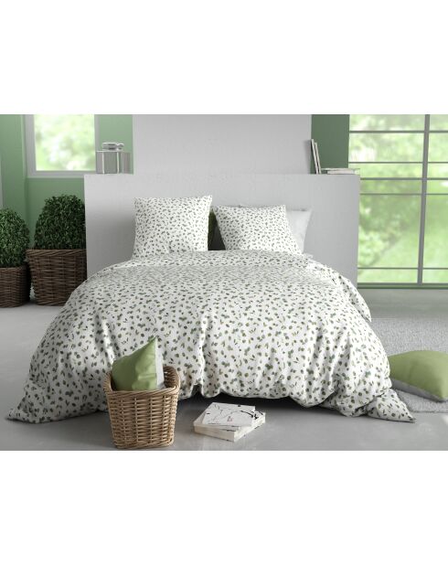 Parure housse de couette en coton merise verte