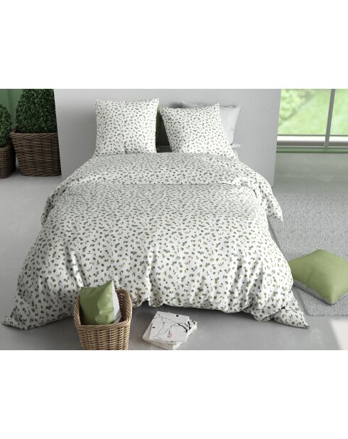 Parure housse de couette en coton merise verte