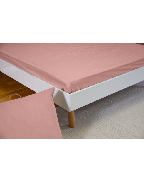 Drap housse en percale de coton rose thé