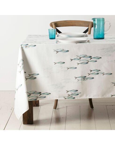 Mantel River blanco/verde - 160x160 cm