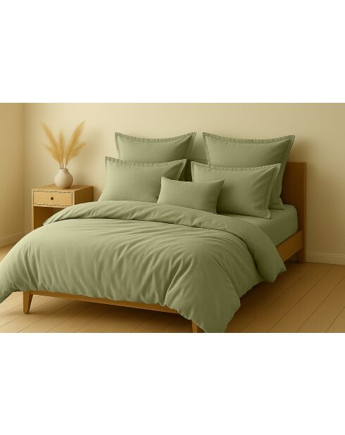 Parure housse de couette 2pcs en coton 57fils vert verveine 140x200cm