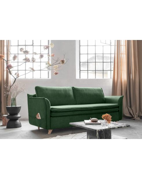 Incantevole divano convertibile Charlie Slim verde a 3 posti - 225x90x85 cm