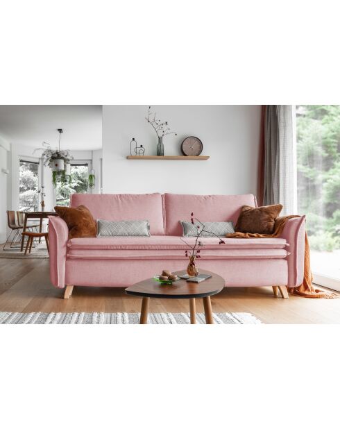 Sofá convertible Charming Charlie Slim de 3 plazas, color rosa empolvado, 225 x 90 x 85 cm