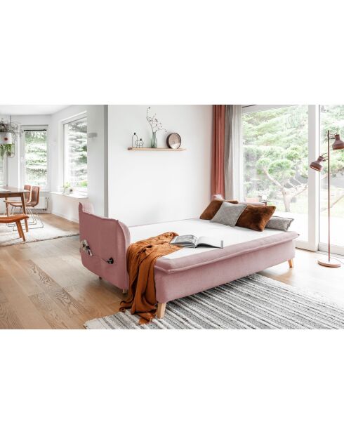 Sofá convertible Charming Charlie Slim de 3 plazas, color rosa empolvado, 225 x 90 x 85 cm