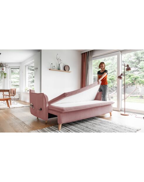 Sofá convertible Charming Charlie Slim de 3 plazas, color rosa empolvado, 225 x 90 x 85 cm