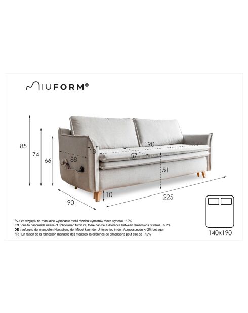 Charmante Charlie Slim Beige converteerbare 3-zitsbank - 225x90x85 cm