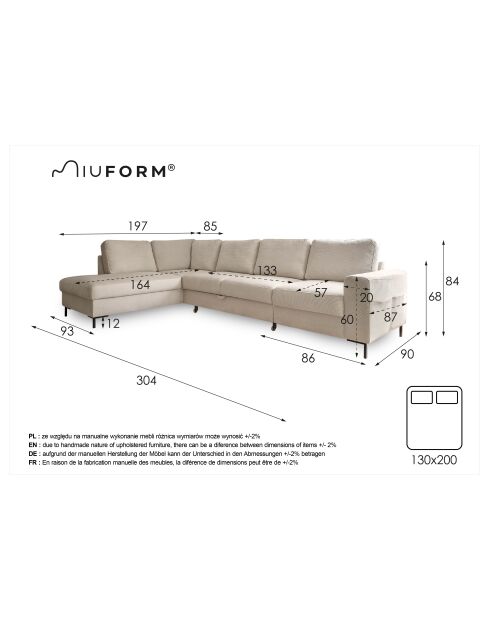 L-MAX Wandelbares Ecksofa linke Ecke Lofty Lilly Gris- 304x197x84 cm