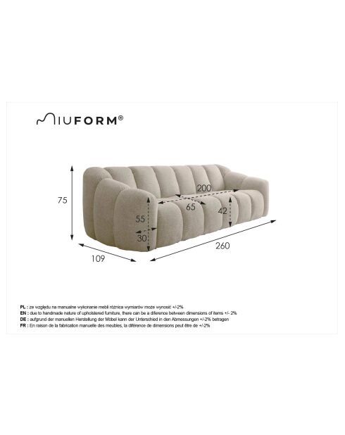 Feste Sofaschale für 3,5/4 Personen, hellgrau — 260 x 109 x 75 cm