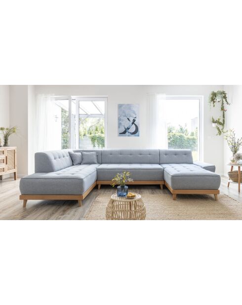 8-plättriges ausziehbares rechtes Ecksofa Dazzling Daisy Light Blue- 330x190x77 cm