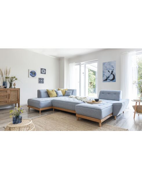 8-plättriges ausziehbares rechtes Ecksofa Dazzling Daisy Light Blue- 330x190x77 cm