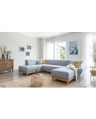 8-plättriges ausziehbares rechtes Ecksofa Dazzling Daisy Light Blue- 330x190x77 cm