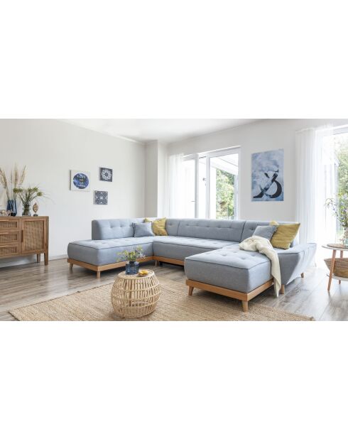 8-plättriges ausziehbares rechtes Ecksofa Dazzling Daisy Light Blue- 330x190x77 cm