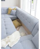 8-plättriges ausziehbares rechtes Ecksofa Dazzling Daisy Light Blue- 330x190x77 cm