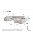 Lulu Grey U-right converteerbare hoekbank - 333x213x94 cm