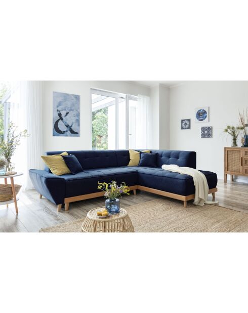6pl Rechtes ausziehbares Ecksofa Dazzling Daisy Navyblau- 253x190x77 cm